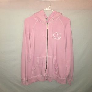 Ivory Ella Light Pink Womens Oversized Small Zip-Up Drawstring White Logo Hoodie
